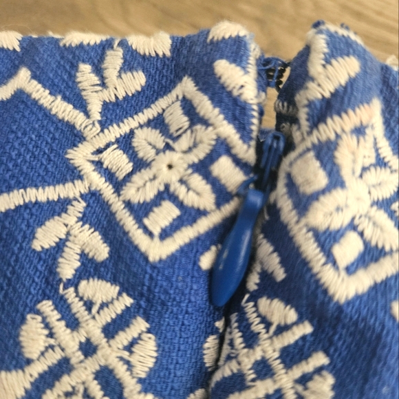 LOFT Floral Embroidered Eyelet Skirt With Scalloped Hem 4 - Blue, Cotton - Picture 9 of 11